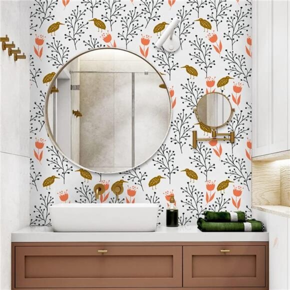 Vintage Floral Peel and Stick Wallpaper – Removable Flower & Bird Design - Picture 4 of 7